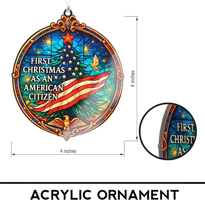 First Christmas as American Citizen Ornament 2025 – Patriotic American Flag Christmas Ornament – Citizenship Gift for New US Citizen – USA Immigration Celebration Keepsake