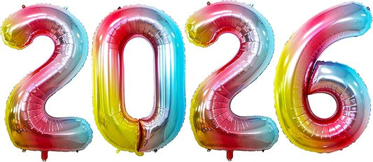 GOER 42 Inch Rainbow 2026 Number Foil Balloons,2026 New Year Eve Graduation Decorations Festival Party Supplies