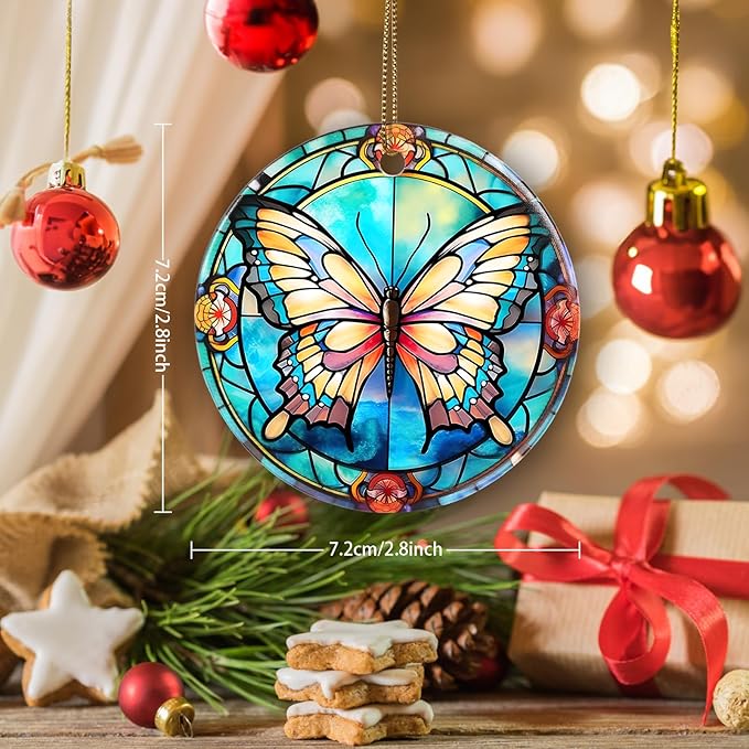 Butterfly Christmas Ornament - Ceramic Keepsake for Tree - Gifts for Butterfly Lovers
