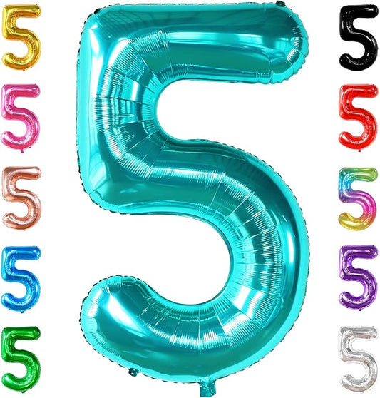 KatchOn Giant Aqua Blue Number 5 Balloon - 40 Inch | Teal 5 Balloon for Birthdays | 5th Birthday Decorations