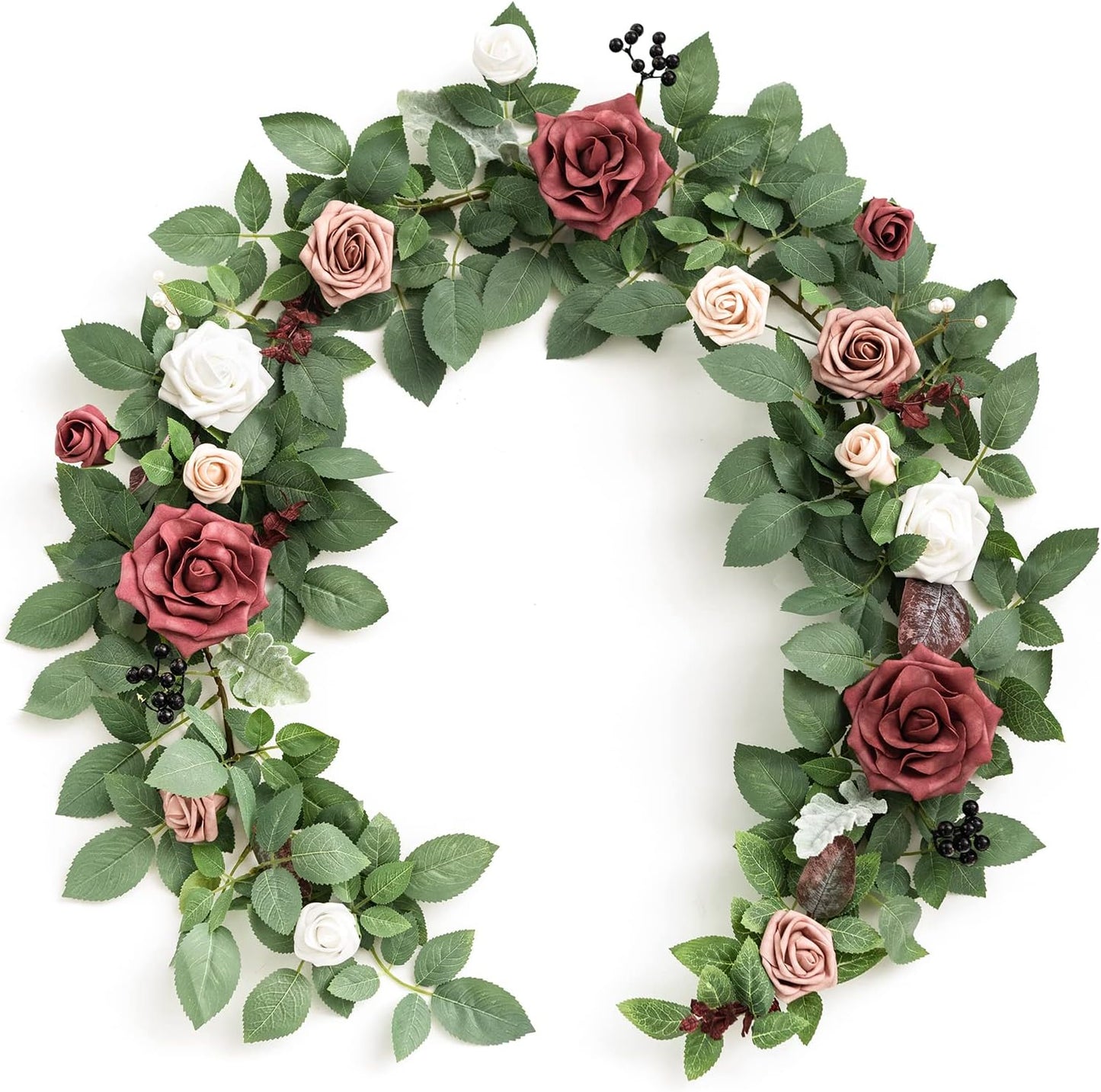 Ling's moment 5FT Artificial Flower Garland Fake Rose Eucalyptus Garland Arch Flowers Vine for Wedding Party Backdrop Home Table Centerpieces Decorations (Dusty Rose & Mauve)