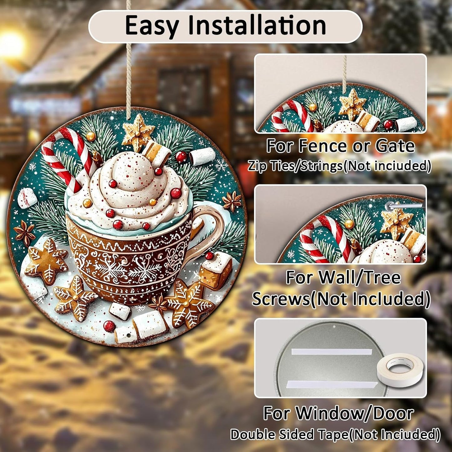 Round Christmas Signs Hot Cocoa Bar Metal Tin Sign Christmas Decor For Home Vintage Christmas Coffee Cocoa Tin Sign Hot Chocolate Bar Sign 8 * 8 in