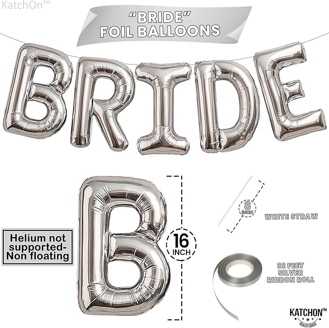 KatchOn, Bride Balloons Silver | Bachelorette Party Decorations | Silver Bride Balloons Bachelorette for Bridal Shower Decorations | Bridal Shower balloons
