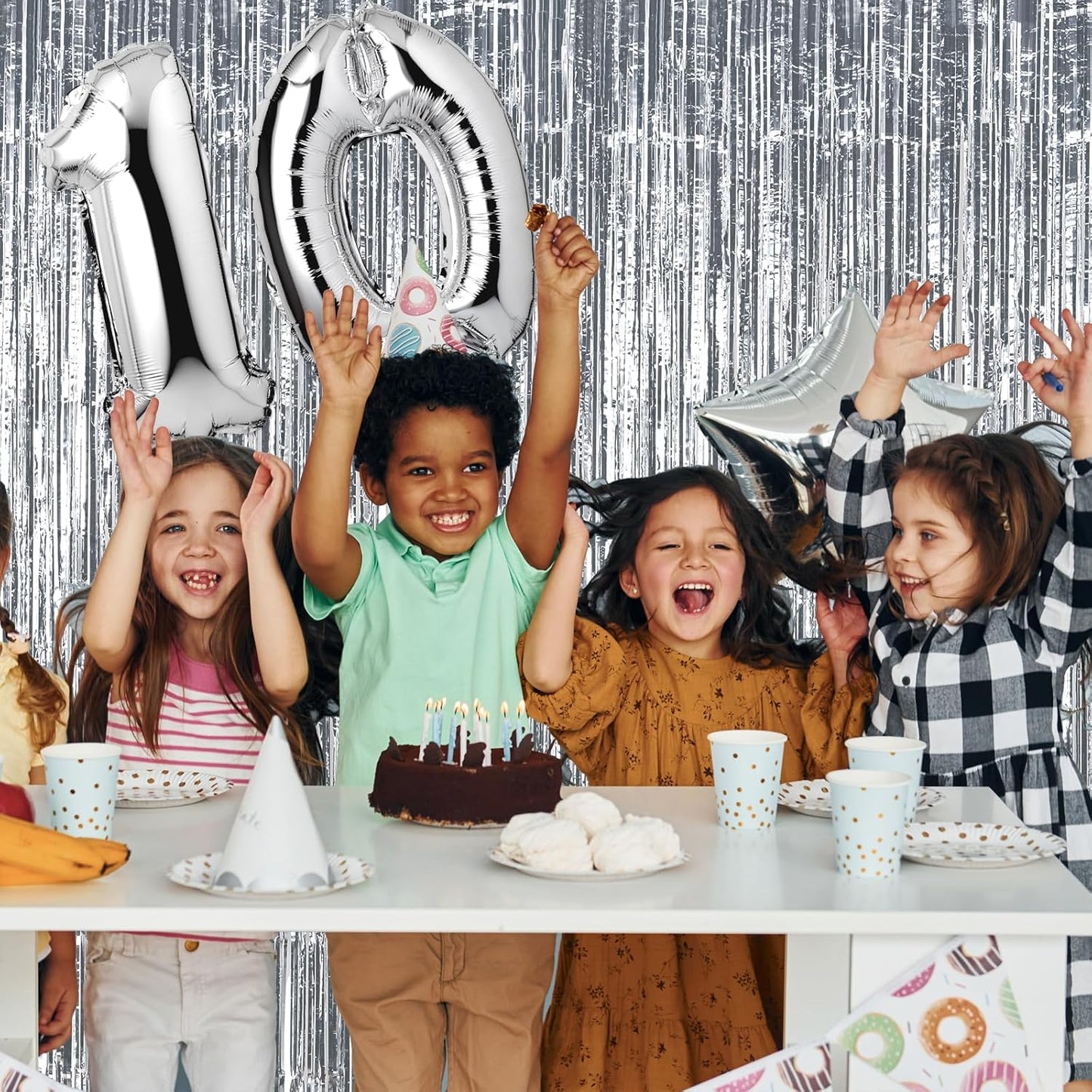 RUBFAC 2 Pack Silver Tinsel Backdrop Party Decorations Foil Fringe Curtains Photo Booth Streamer for New Year Decorations Wedding Birthday Holiday Christmas Celebrations Supplies