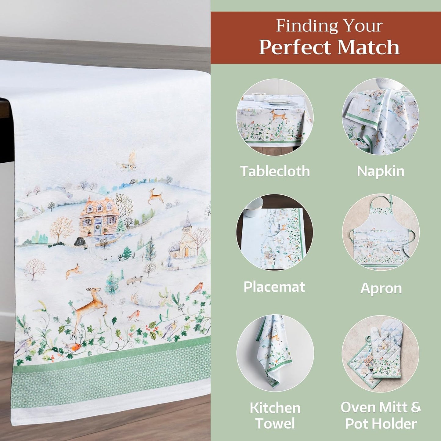 Maison d' Hermine Table Runner 100% Cotton Double Layer Table Runners 108 inches Long for Thanksgiving Christmas Decorations Home Kitchen Dining Party Wedding (Snowy World, 14.5" x 108")