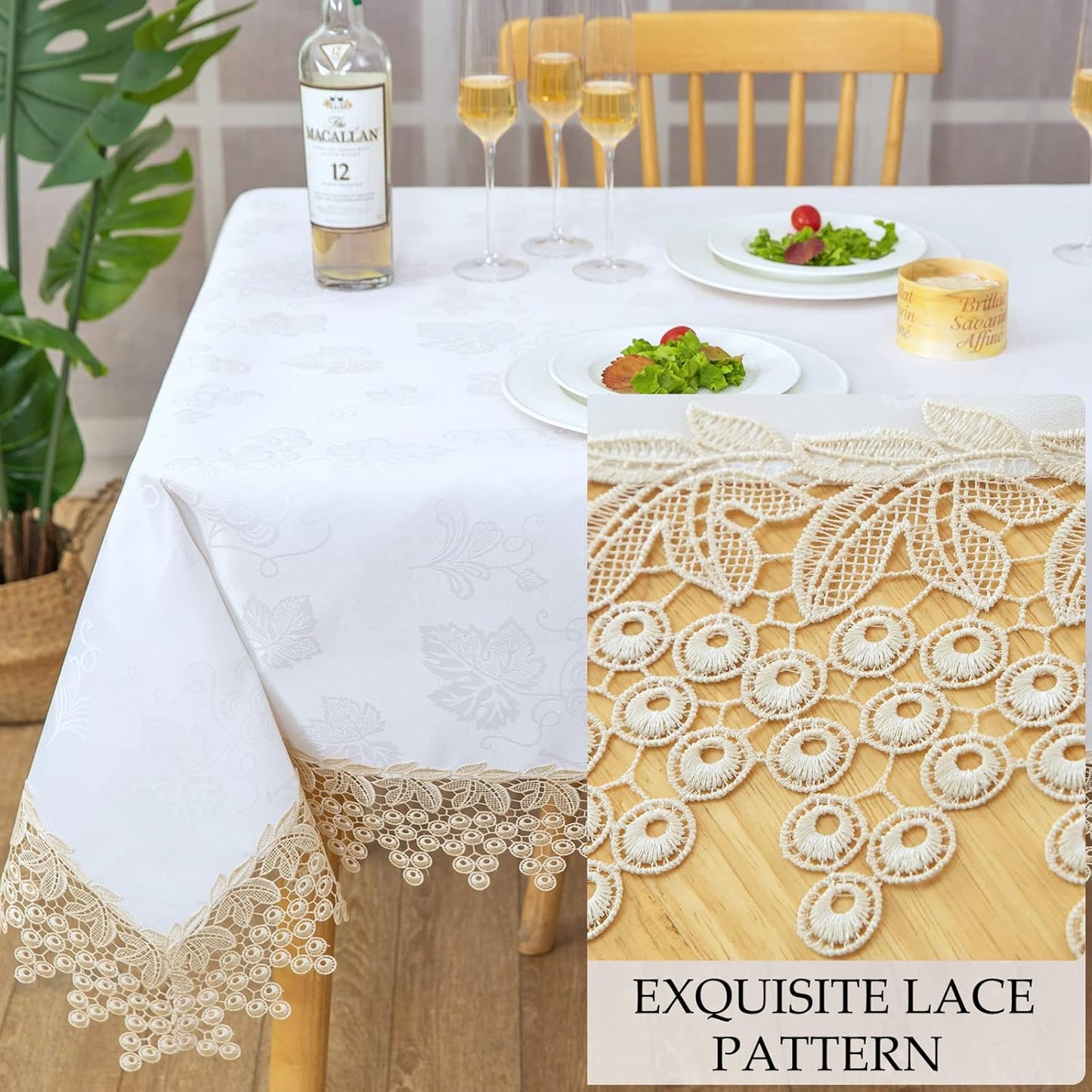 Beige lace Premium Rectangle Farmhouse Table Runner Waterproof OilProof SpillProof AntiShrink Soft Wrinkle Resistant Decorative Fabric Table Cover Kitchen Dinning Party Wedding Banquet