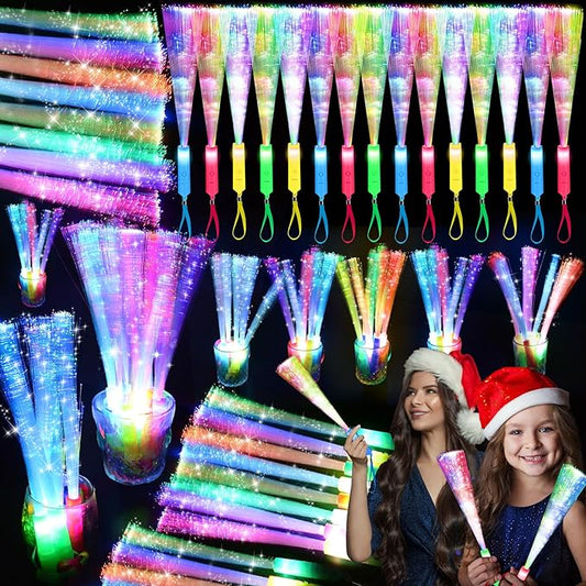 38 PCS Glow Sticks Bulk, Glow Fiber Optic Sticks, LED Light Wands, Glow in The Dark Party Supplies, Fiber Optic Wands for Weddings, Flashing LED Party Favors, Colorful Light Sticks