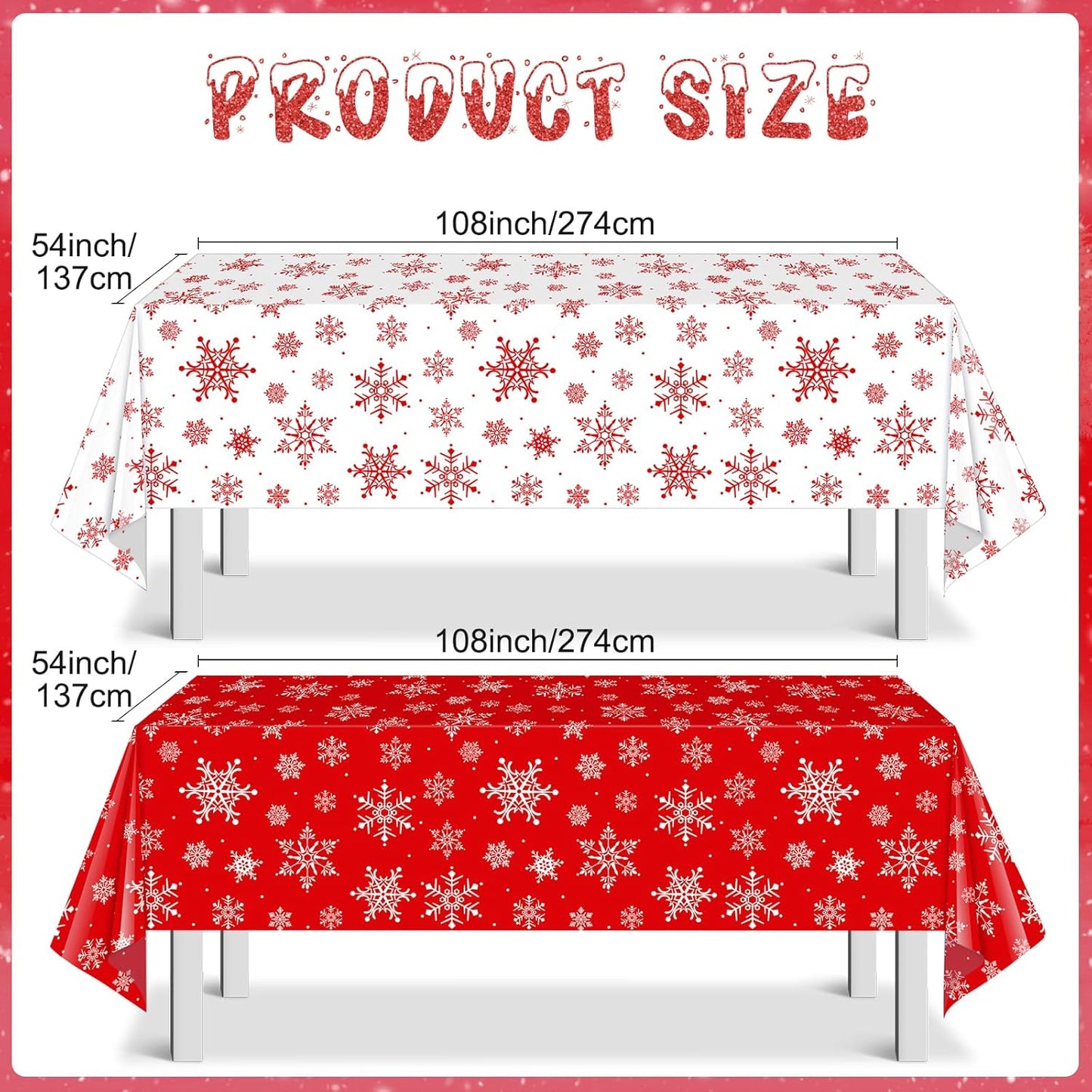 12 Pieces Christmas Snowflake Plastic Party Tablecloth Decorations,54x108 inch Disposable White Red Rectangle Snowflake Xmas Table Cover Backdrop for Winter Christmas Holiday New Year Party Supplies