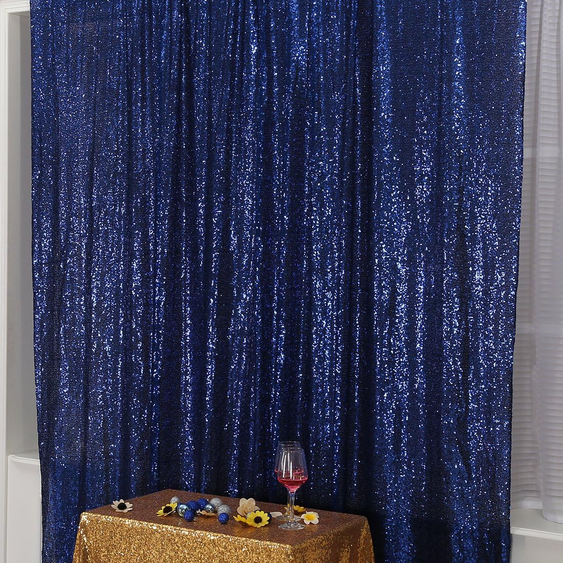 Poise3EHome Blue Sequin Backdrop,10FT x 10FT Sequin Photography Backdrop Curtain for Party Decoration, Navy Blue