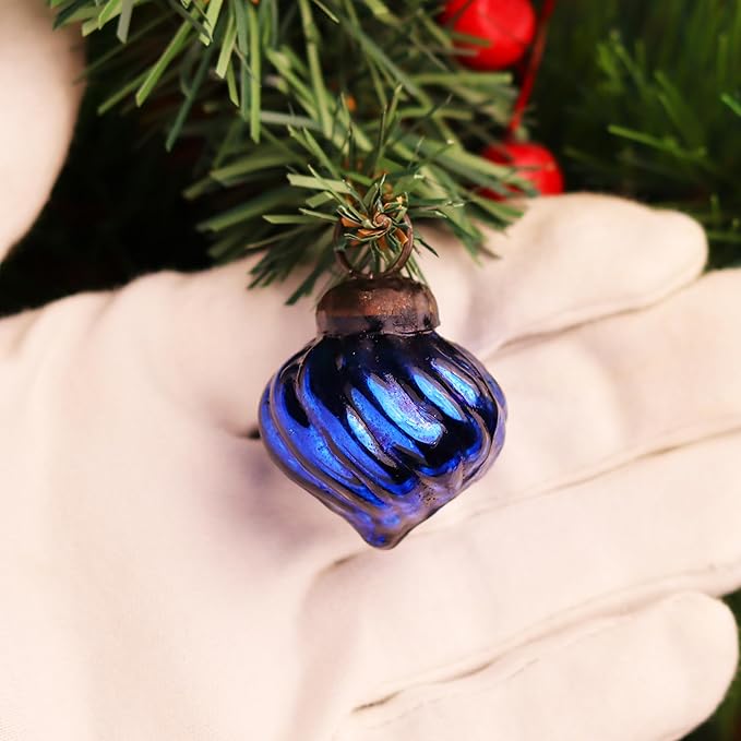25 Pieces Glass Blue Green Christmas Ornaments Decorative Mercury Mini Vintage Bulk Hanging Ornaments for Halloween, Christmas Tree, New Year, Valentine Day, Holidays, Event and Wedding Party Decor