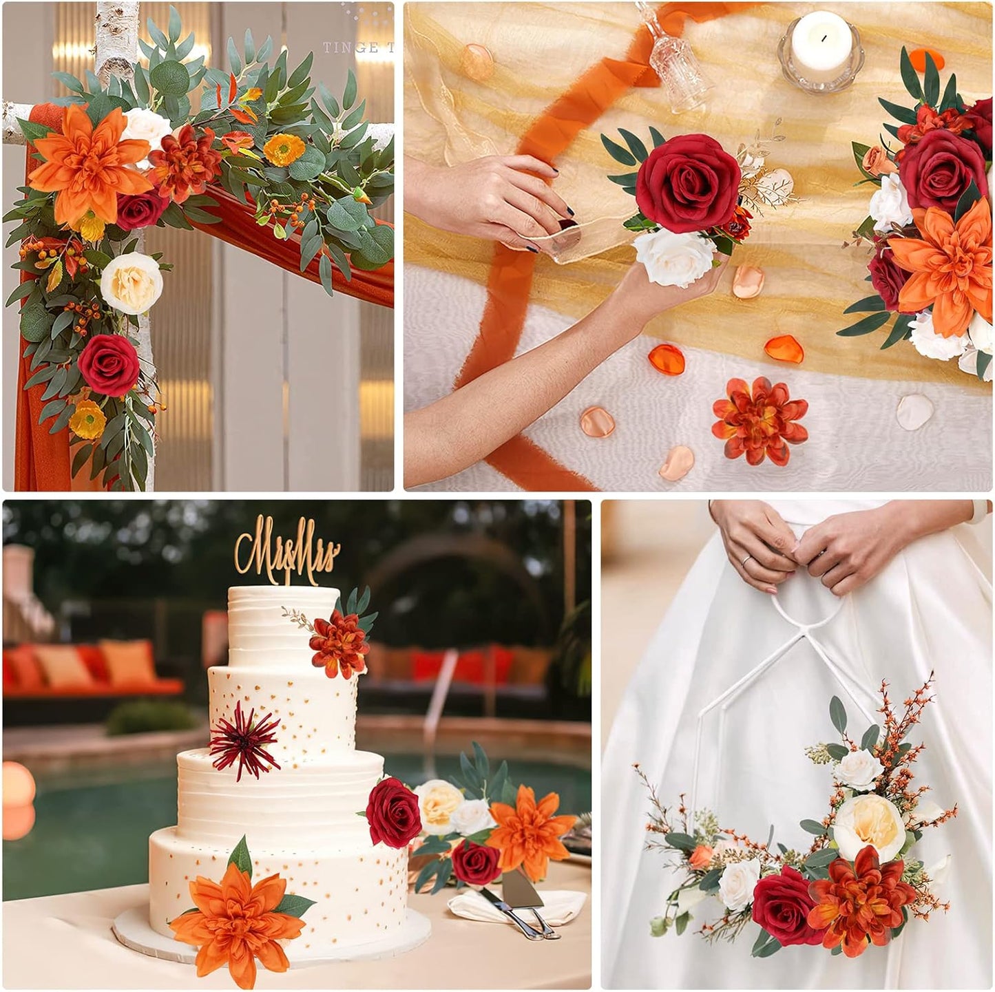 AmyHomie Orange Artificial Flowers Combo Silk Mix Peony Rose Hydrangea Fake Flowers w/Stem for DIY Wedding Bouquets Centerpieces Arrangements Table Fall Decor Party Bridal Baby Shower Home Decorations