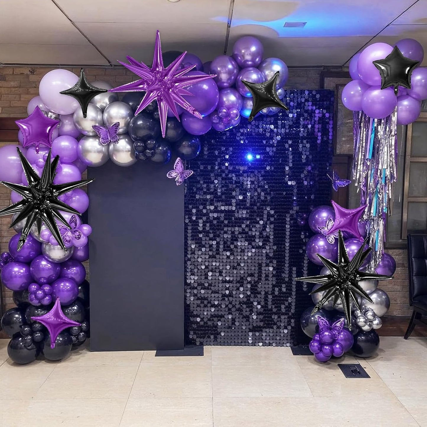Purple Black Star Balloon,16Pcs Star Foil Balloons Set with 22Inch Explosion Spike Cone Balloons and 10Inch Quadrangle Helium Balloon for Birthday Wedding Baby Shower and Halloween Party Decorations