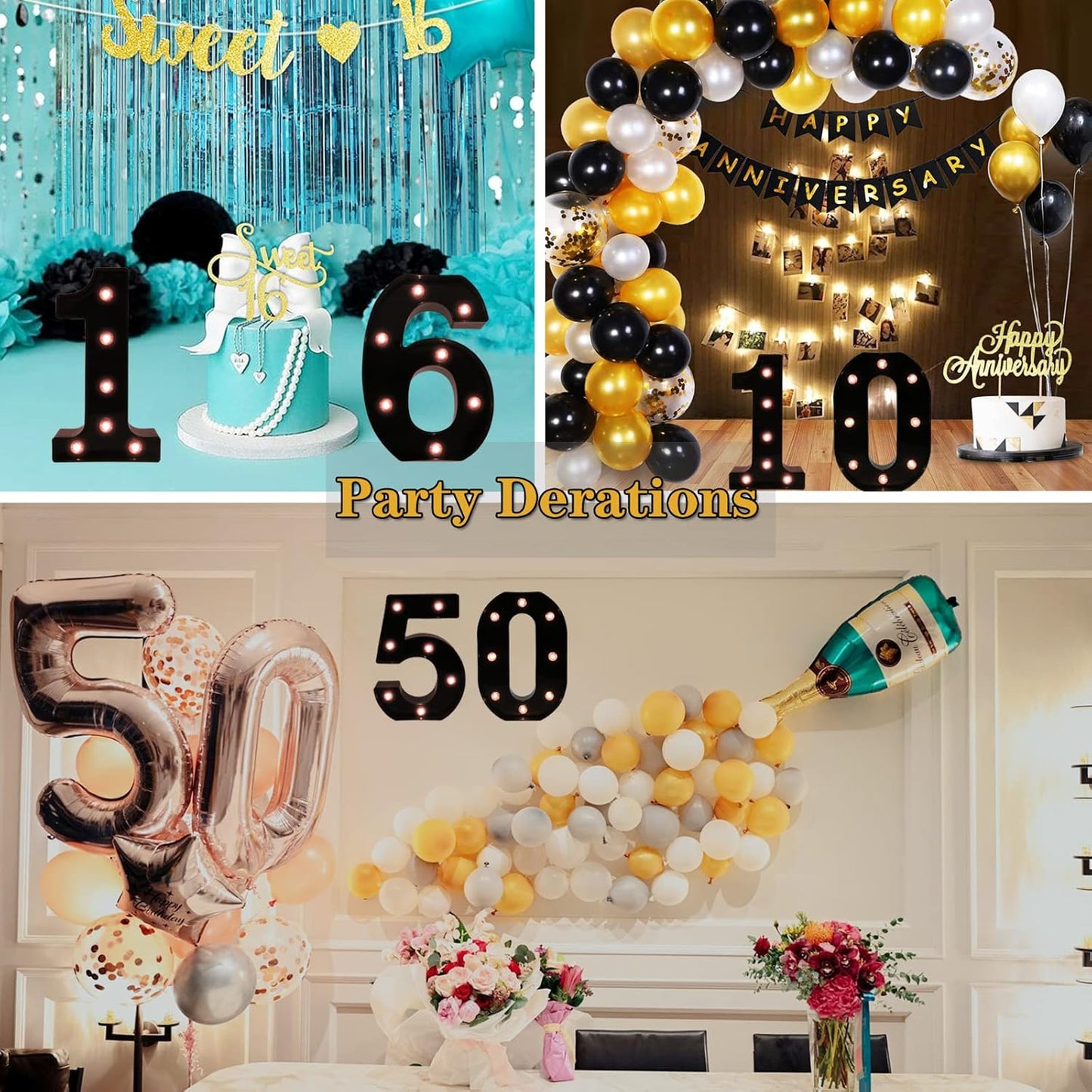 Light Up Black Alphabet Marquee Number Sign LED Marquee Number Lights Sign for Night Light Home Bar Christmas Lamp Birthday Party Wedding Decoration 2