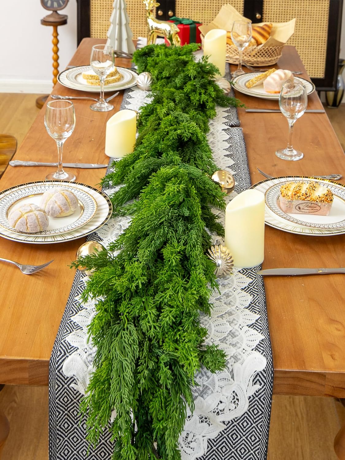 6FT Christmas Garland Cypress Garland Artificial Pine Garland Realistic for Mantle Stairs Table Wall Front Door Indoor Outdoor Christmas Xmas Decor Home Party Decorations