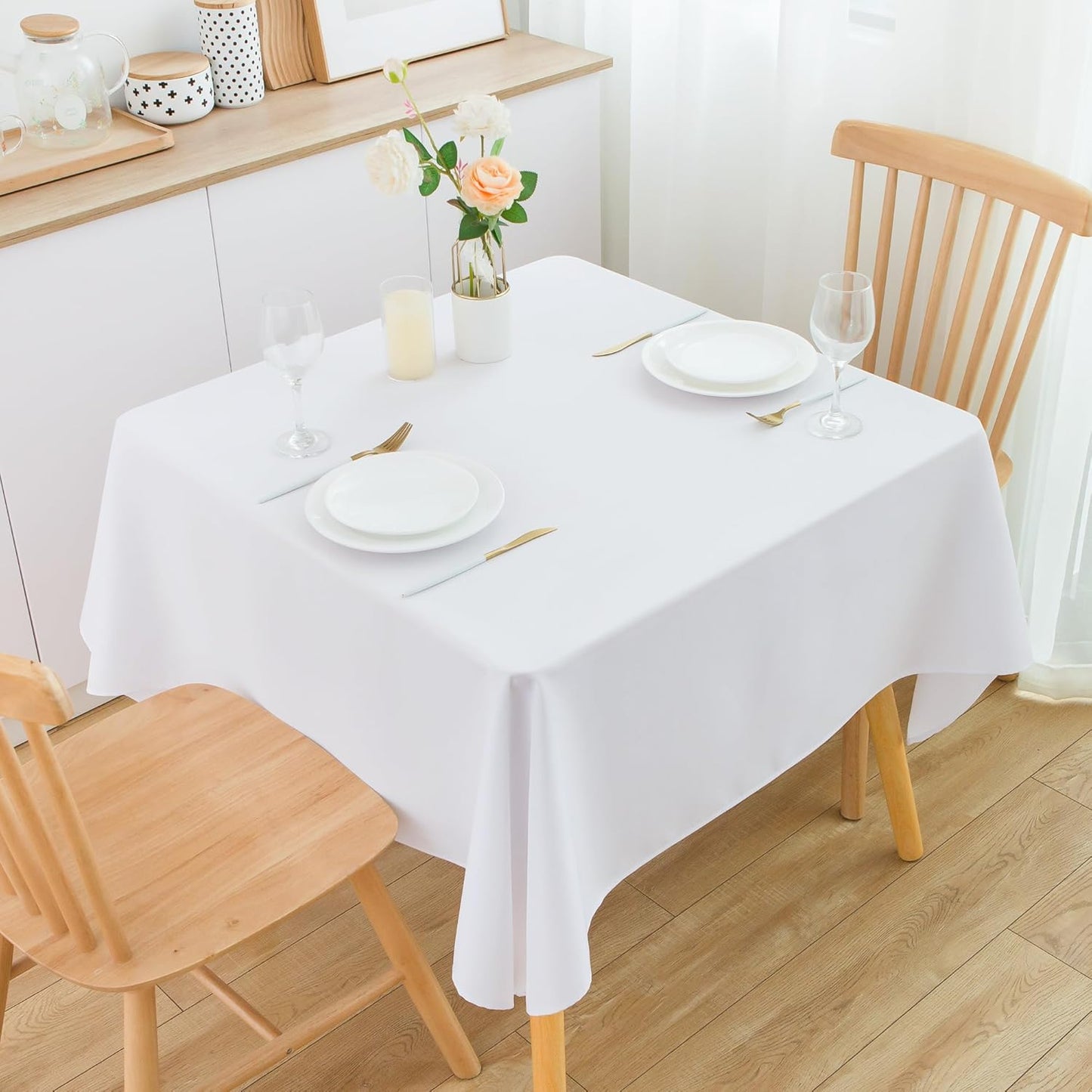 2 Pack Square Table Cloth 48X48 Inch White Washable Fabric Tablecloth Polyester Solid Dining Table Cover for Birthday Party Dinner Holiday Outdoor Indoor