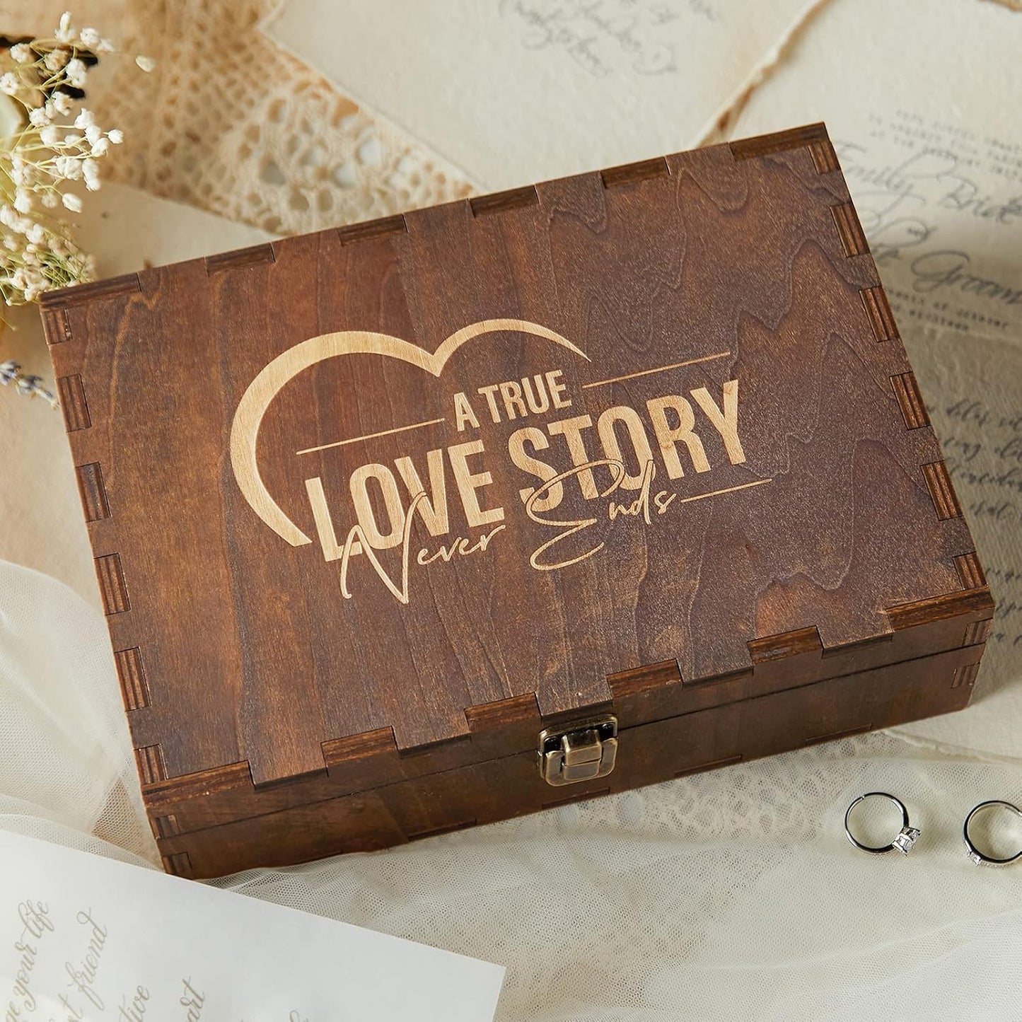 AW BRIDAL Engraved Wedding Memory Box with Lid, Wood Keepsake Boxes for Storage, Wedding Gifts for Couples, Bridal Shower and Bachelorette Gifts for Bride, Engagement Gifts for Newlyweds