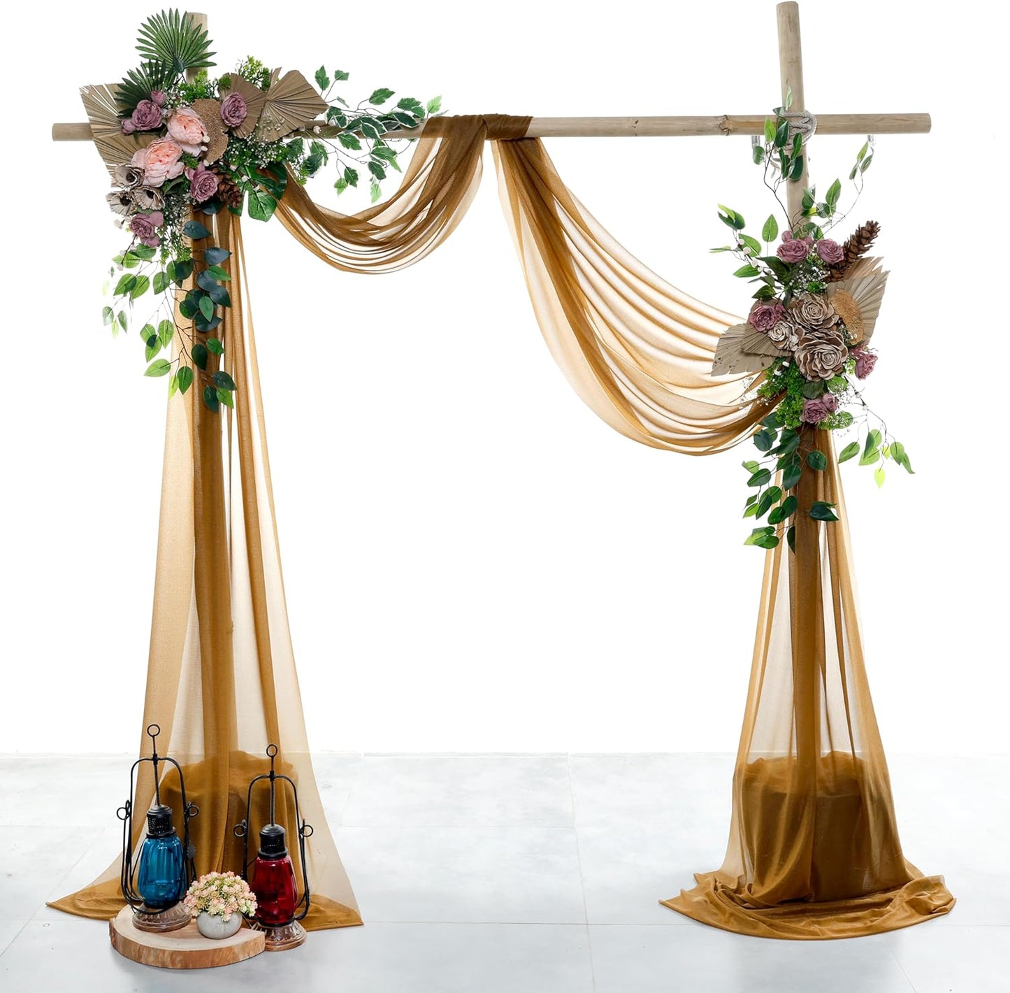 VDS Pack of 2 Panel (30 Inch X 40 Feet) Wedding Arch Draping Fabric Sheer Chiffon Fabric Drapery for Wedding Ceremony Reception Swag Backdrop Canopy Chuppah ARBO Altars Decoration (Mocha)