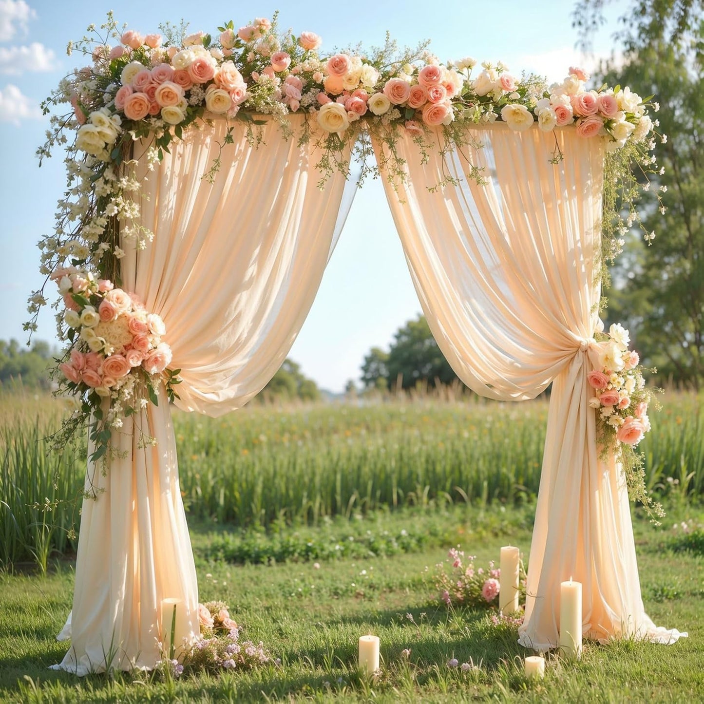 Wedding Arch Draping Fabric,2 Panels 18FT Champagne Arch Drapes Chiffon Fabric Drapery Decorations for Ceremony Reception Party Ceiling Backdrop