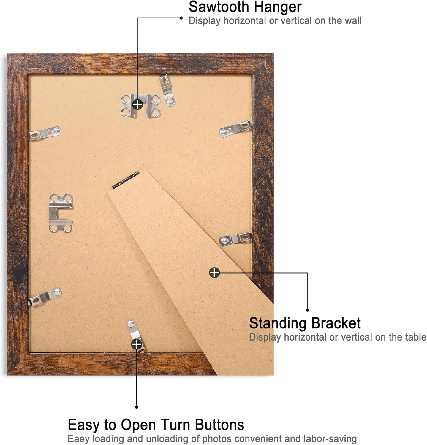 8x10 Picture Frame Set of 4, High Definition Glass 8 x 10 Frame, Wood Rustic Photo Frames for Horizontal or Vertical Display Tabletop and Wall Mounting