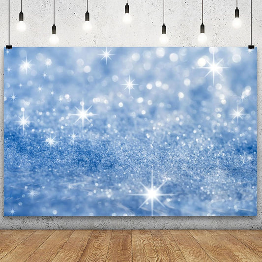 YongFoto Silver Blue Glitter Backdrop 15x10ft Silver Light Spots Blue Sequin Bokeh Photography Background Birthday Bridal Shower Wedding Photography Background Party Banner Portraits Photoshoot Props