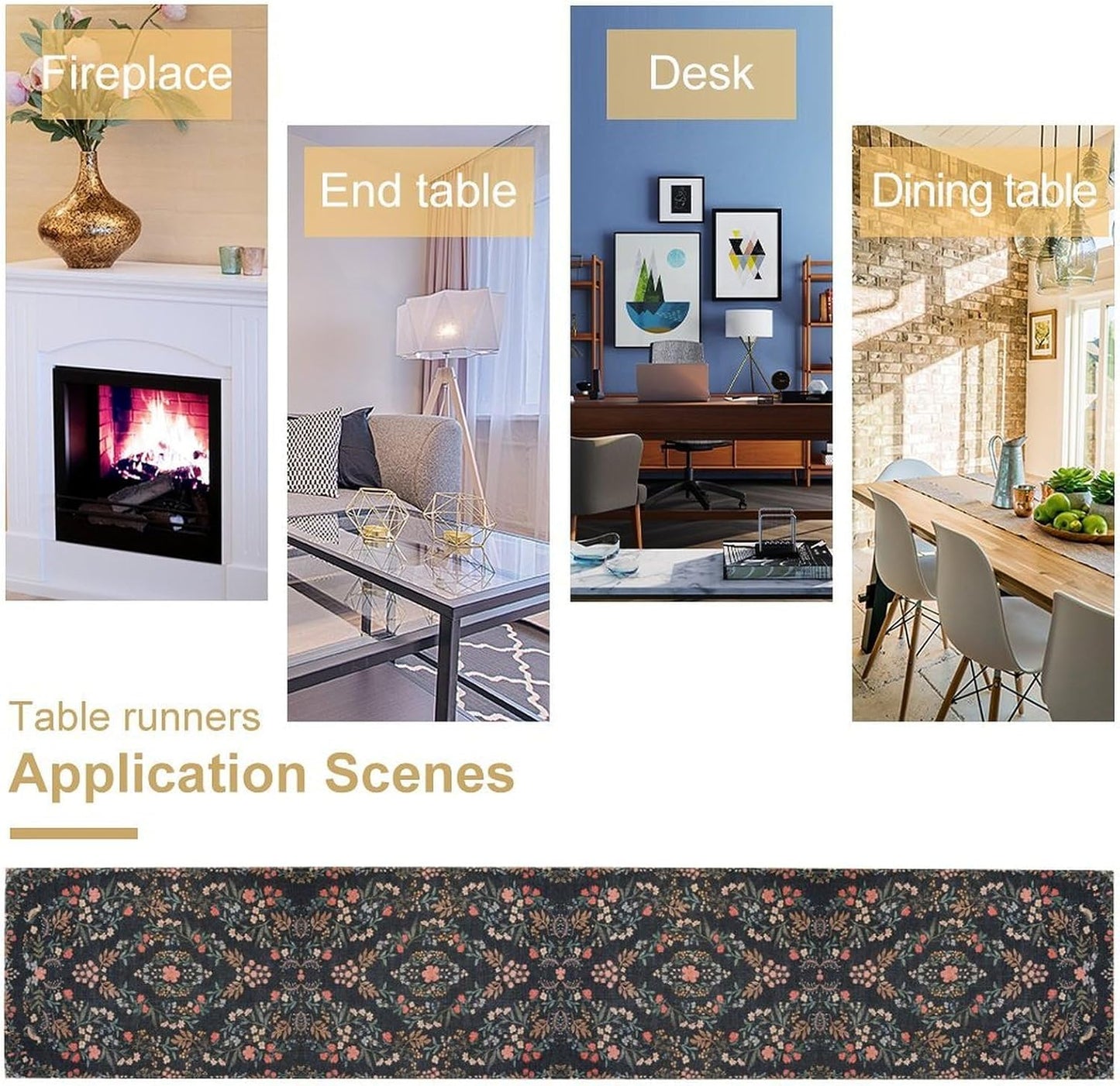 Morris Flower Table Runner, Vintage Blue Floral Rustic Country Style Floral Print Pattern for Home Kitchen Table Decor Dining Coffee Room Garden Party Decor 13x60in