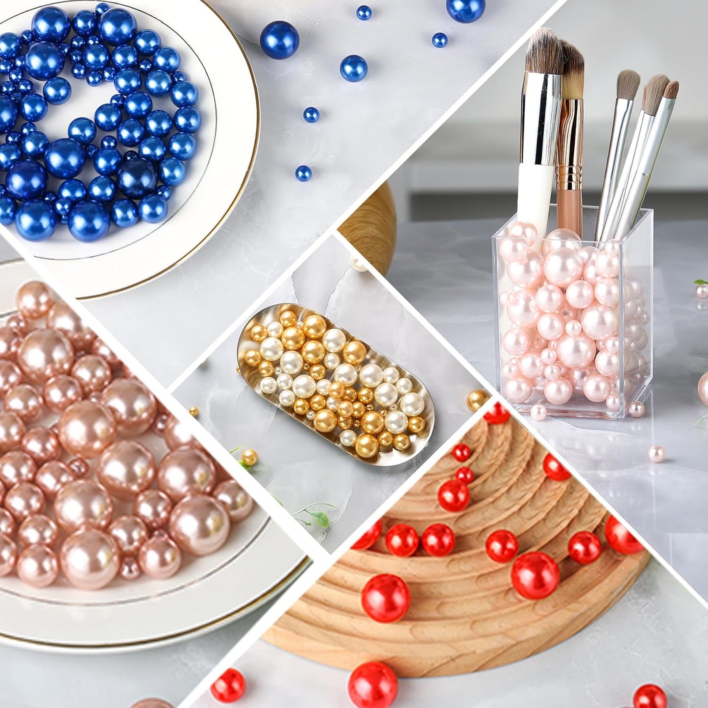 260Pcs Navyblue&Gold Glossy Beads for Centerpiece Decor, Artifical Pearls Vase Filler, No Hole Round Pearl Beads for Wedding Birthday Christmas Party Home Decor(18mm 14mm 6mm)