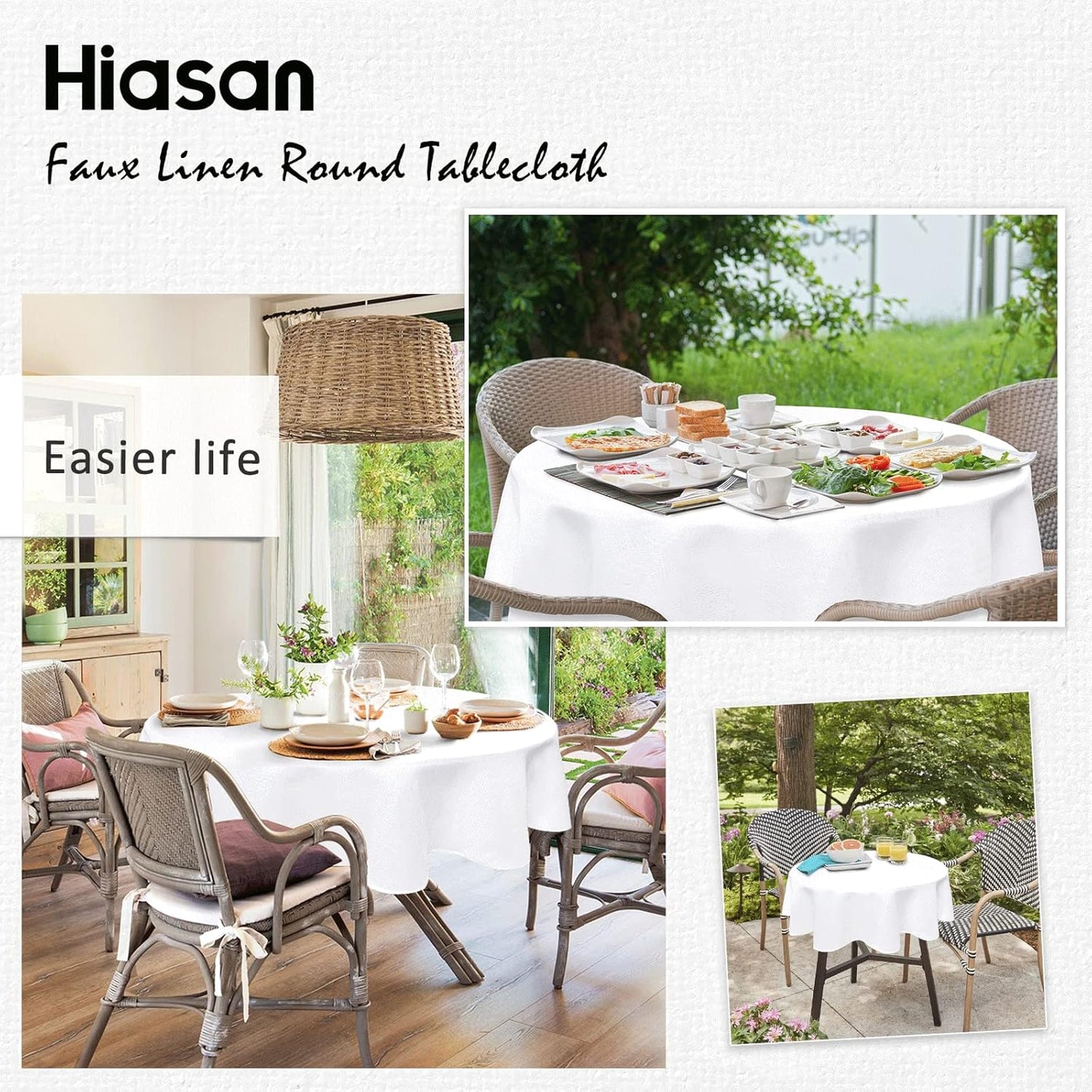 Hiasan Round Linen Table Cover 40 Inch - Wrinkle and Stain Resistant Washable Polyester Fabric Table Cloth for Dining Room Kitchen Party, White