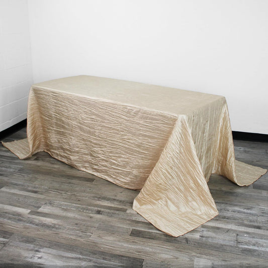 YOUR CHAIR COVERS - 90 x 132 inch Rectangular Crinkle Taffeta Tablecloth - Champagne, Rectangle Table Linens for 6 ft Rectangular Tables, Wedding Crushed Table Cloth