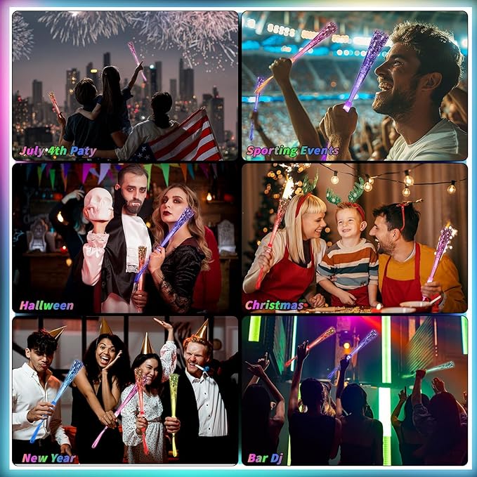 128 Pack Multicolor Fiber Optic Wand Glow Wand LED Light Up Wand Bulk with 3 Flashing Models Flashing Sticks for Glow in The Dark Birthday Party Favor Wedding Halloween Christmas, 8 Colors
