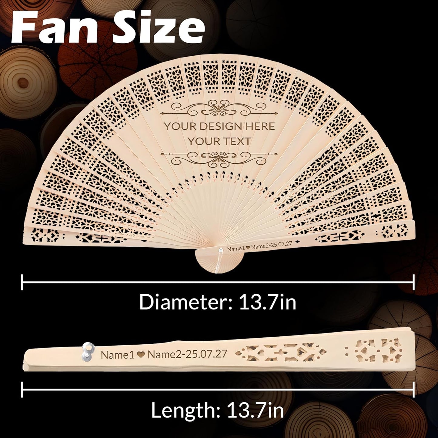 100 PCS Custom Fans Personalized Folding Fans for Line Dancing Wooden Hand Fan Wedding Favors Gift for Guests Personalized Fans for Events