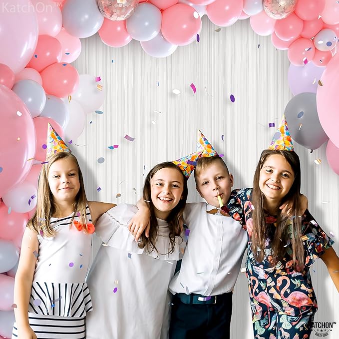 KatchOn, White Foil Fringe Curtain - XtraLarge 3.2x8 Feet, Pack of 2 | Fringe Backdrop for Party Decorations | White Backdrop for Bridal Shower, Baby Shower, Anniversary, Wedding Decorations