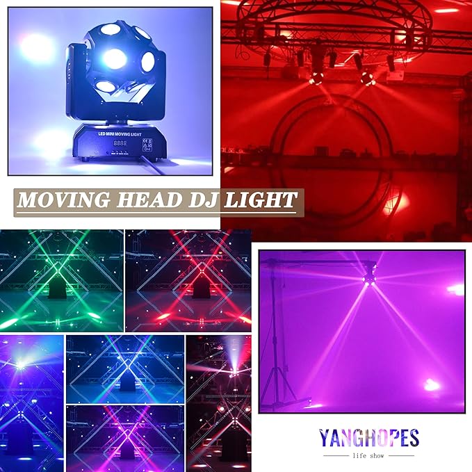Moving Head Stage Light RGBW 12LED Lights Rotating Beam Stage Uplighting Lights for Events Sound Activated DMX512 Light for DJ KTV Disco Party Wedding Concert Christmas Festival
