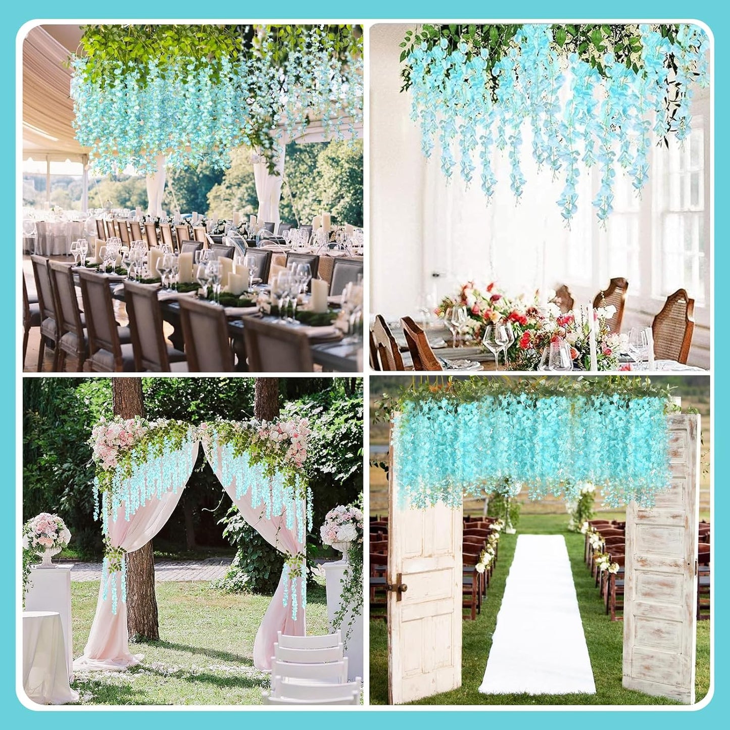 5 Pack Teal Wisteria Hanging Flowers Garland, 3.77 Feet Artificial Flower Vines, Fake Wisteria, Artificial Vines Hanging Garland for Backdrop Outdoor Yard Garden Decor