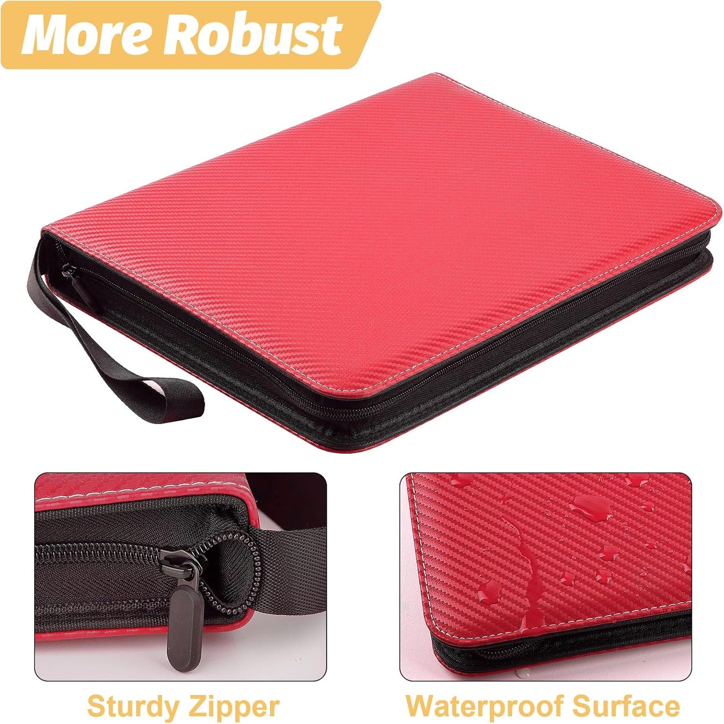 4 Pocket Card Binder, Premium Zip Trading Card Binder, 400 Double Sided Pocket PU Card Collection Binder, Collector Card Album, Card Folder for MTG, TCG, Sports Cards, Game Cards (Red)