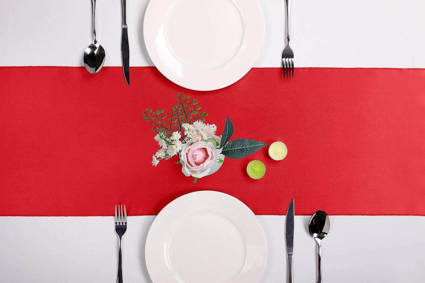 5-Pack Satin Table Runner Red 12 x 108 inches Long, Table Runners for Wedding, Birthday Parties, Banquets Decorations（5 Pack, 12x108 Inch, Red）