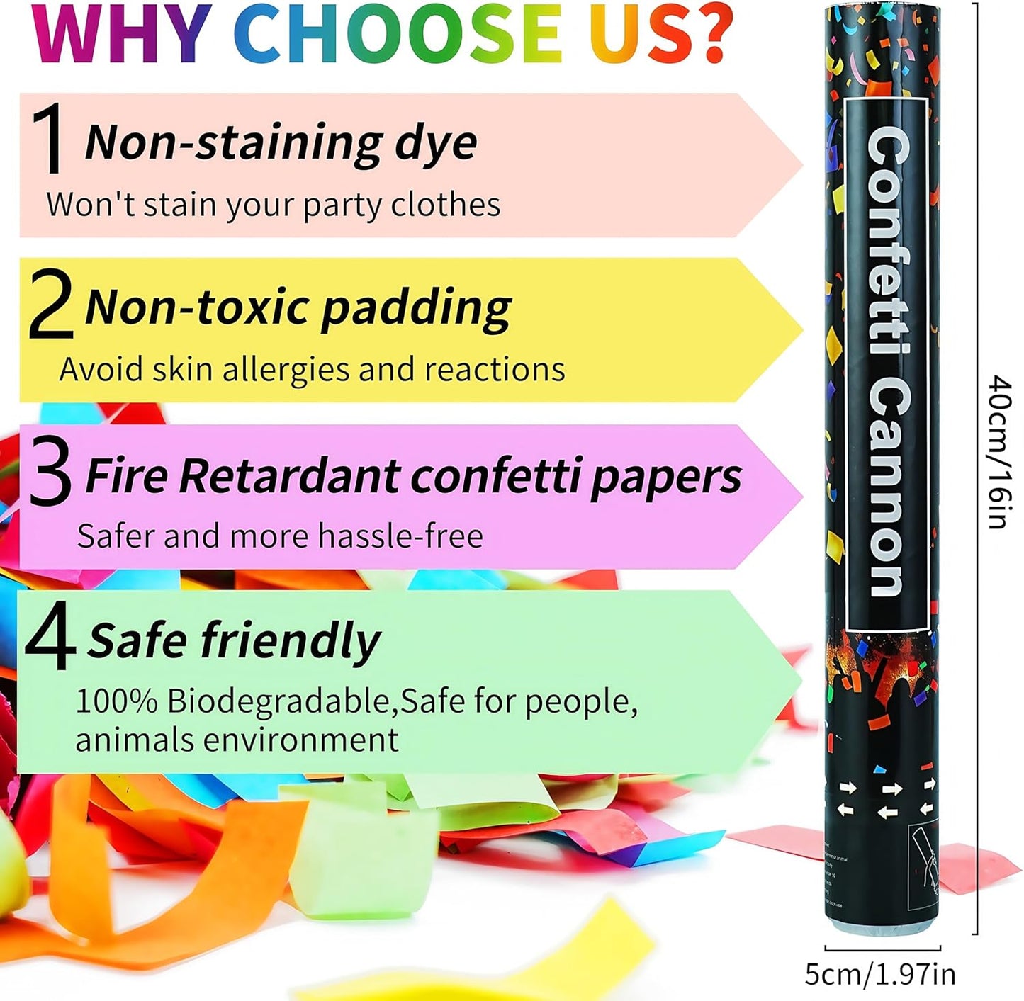 16in Biodegradable Confetti Poppers,Confetti Cannons Bulk with Colorful Confettis Design for Ceremony Party Favor Supplies,Birthday Holiday,Halloween Thanksgiving,Christmas,New Year's Eve(2Pack)