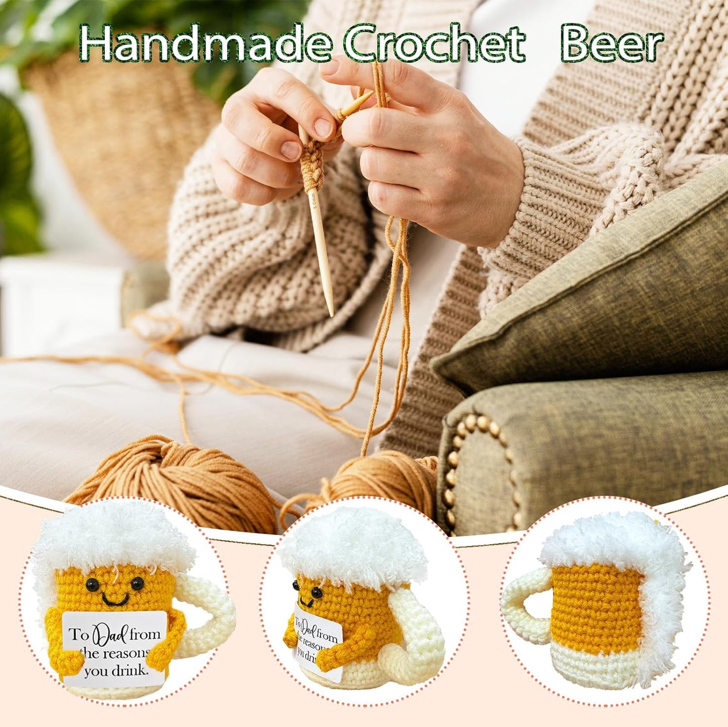 Emotional Support Crochet Beer,Drinker Gift for Men,Dad Ideals Gifts,Funny Stuff,Cute Crochet Beer Home Decor for Housewarming Gift,Friendship Gifts,Christmas Stocking Stuffers