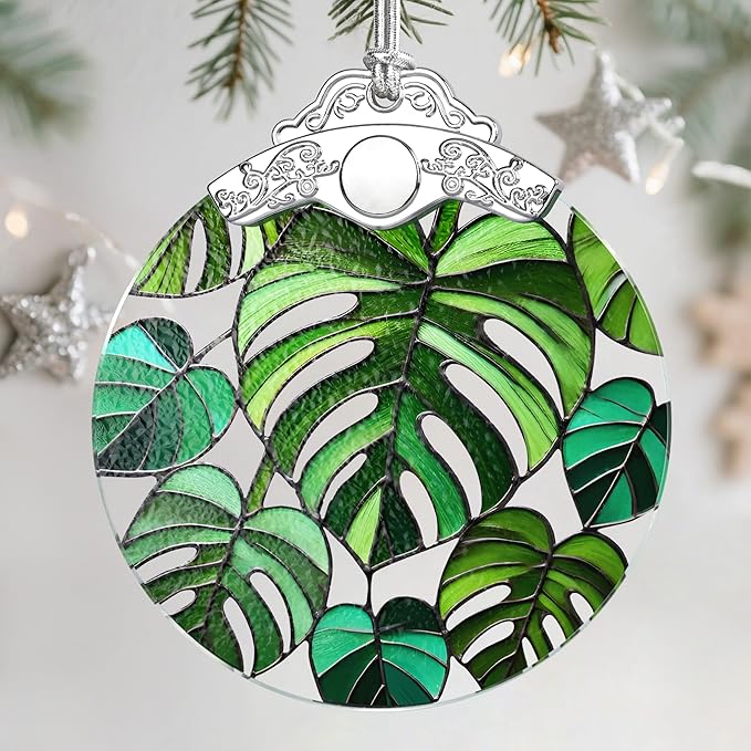 Christmas Ornaments: Stained Glass Ornament, Christmas Tree Ornament, Hanging Ornaments for Home Decor & Xmas Tree Decorations – Exquisite Holiday Decor, Gifts & Holiday Present - Monstera