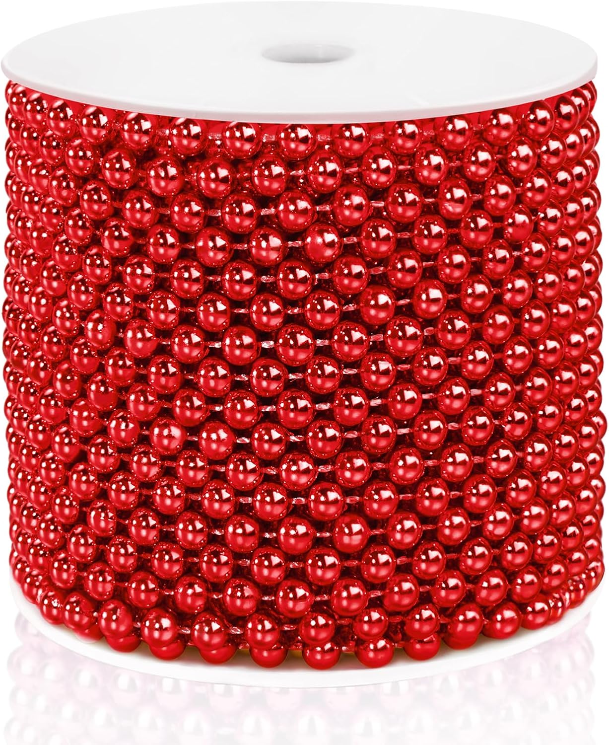 Craft String Pearls 6MM Pearl Bead, 66 Feet Red Faux Pearl Garland Spool Roll Strand Wedding Party Decoration, Christmas Tree Decorations