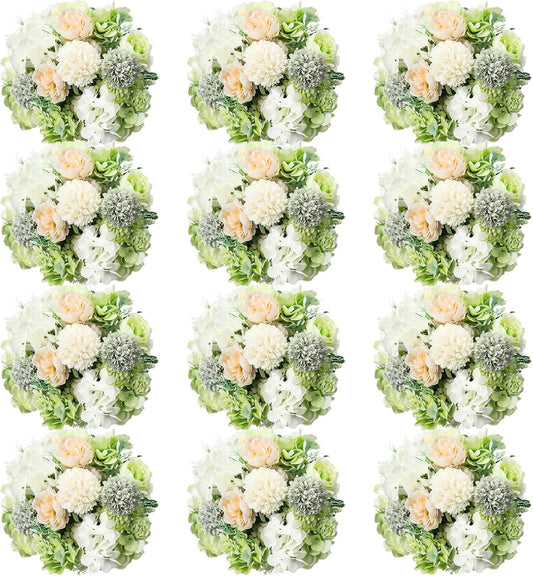 Tigeen Artificial Flowers Artificial Peonies Silk Flowers Faux Peony Fake Peony Silk Hydrangea Bouquet for Wedding Table Centerpiece Floral Vase Decor (White,Green,12 Bundles)