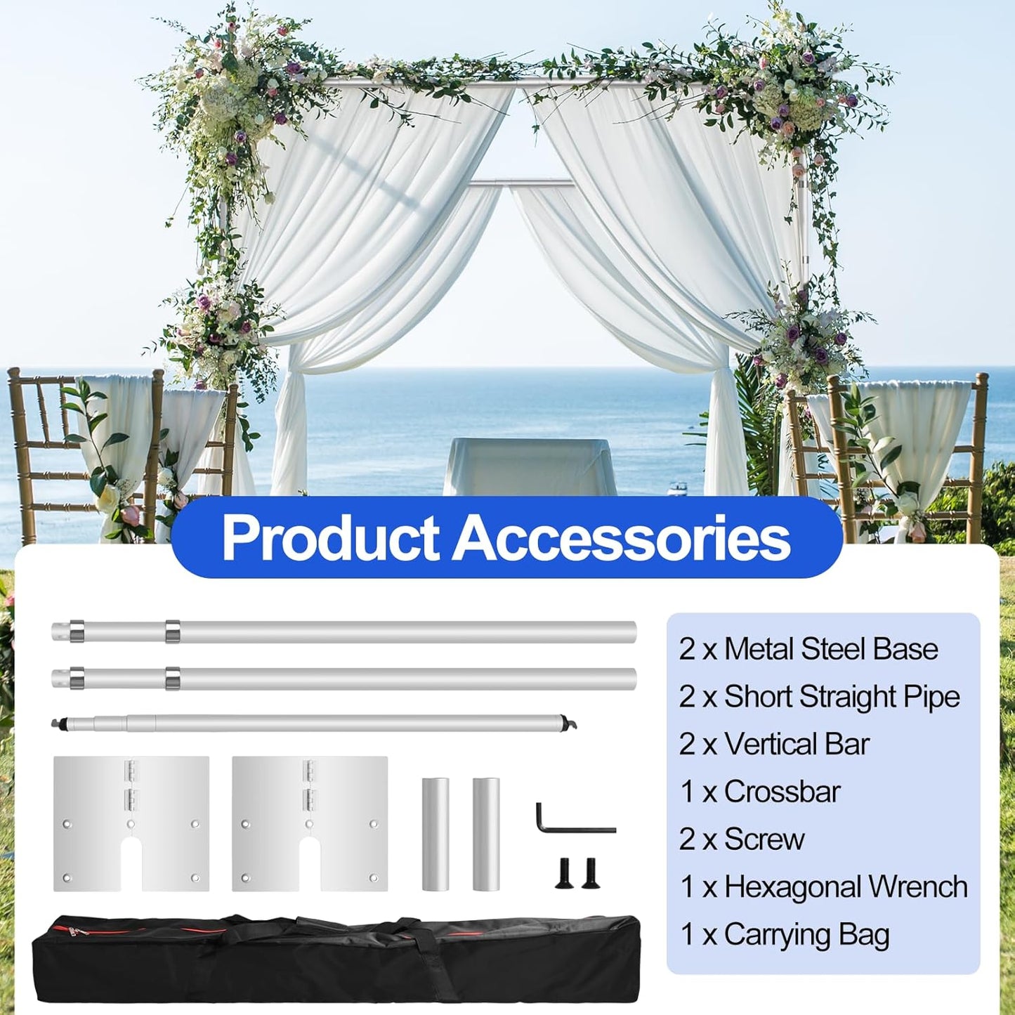 FUDESY Pipe and Drape Stand Kit, 10x10ft Heavy Duty Adjustable Metal Backdrop Frame for Photography, Wedding Parties, Decoration