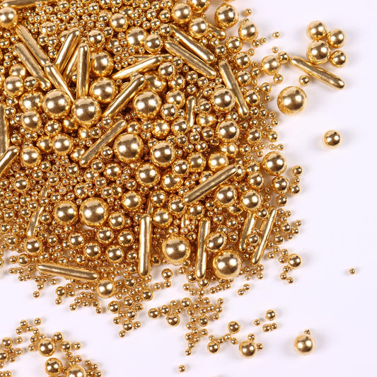 Gold Pearl Sprinkles for Cake Decorating, Pearl Metallic Rod Mix, 4.23 oz Gold Sprinkles for Cupcakes, Ice Cream, Cookies, Baby Showers, Celebrations, Weddings, Valentines, and Easter. (120g)