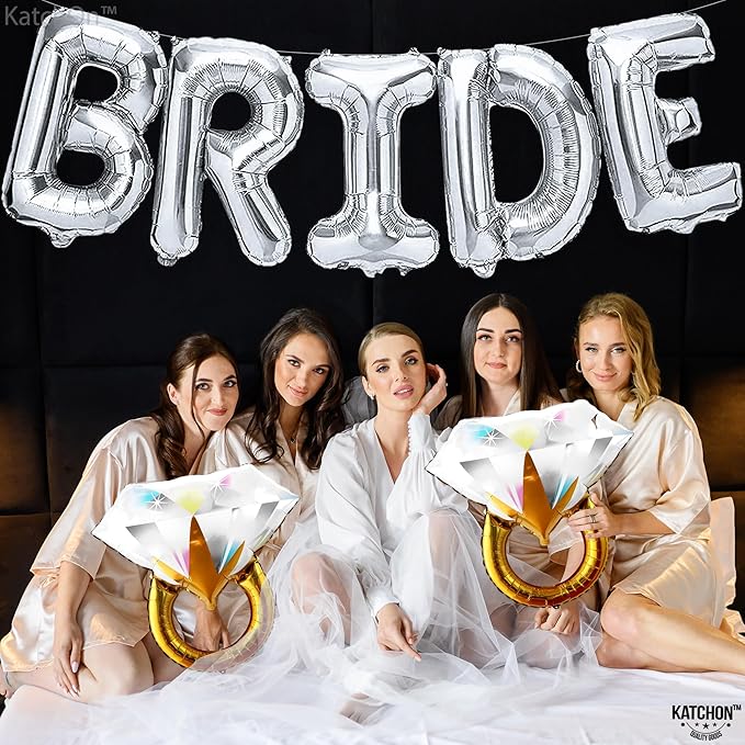 KatchOn, Giant Silver Bride Balloons Bachelorette - 40 Inch | Bride Balloons Silver for Bachelorette Party Decorations | Bridal Shower Balloon for Bridal Shower Decorations