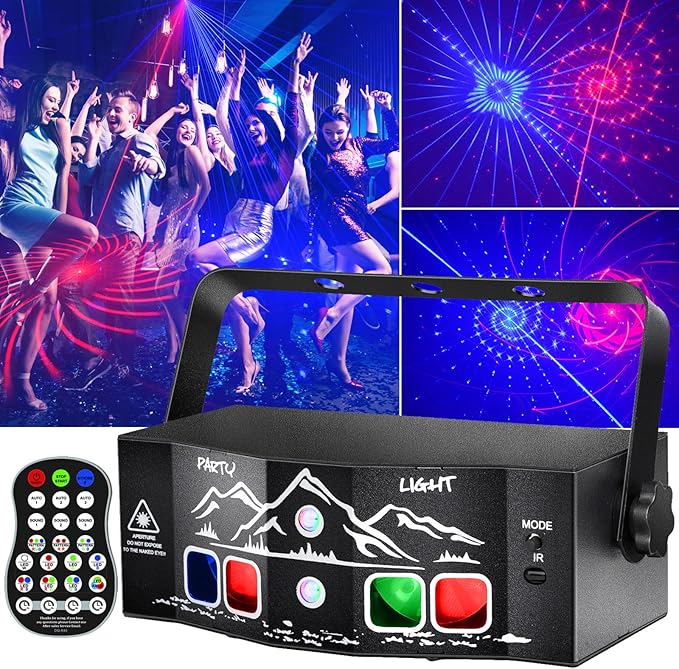 Party Lights, Sound Activated Stage Laser Lights with Remote Control, Disco DJ Lights Strobe Light Rave - Dance Floor Light Rotating with Patterns for Christmas Wedding Birthday