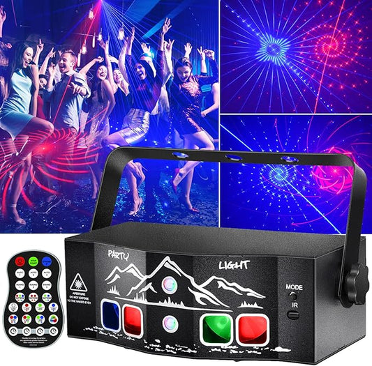 Party Lights, Sound Activated Stage Laser Lights with Remote Control, Disco DJ Lights Strobe Light Rave - Dance Floor Light Rotating with Patterns for Christmas Wedding Birthday