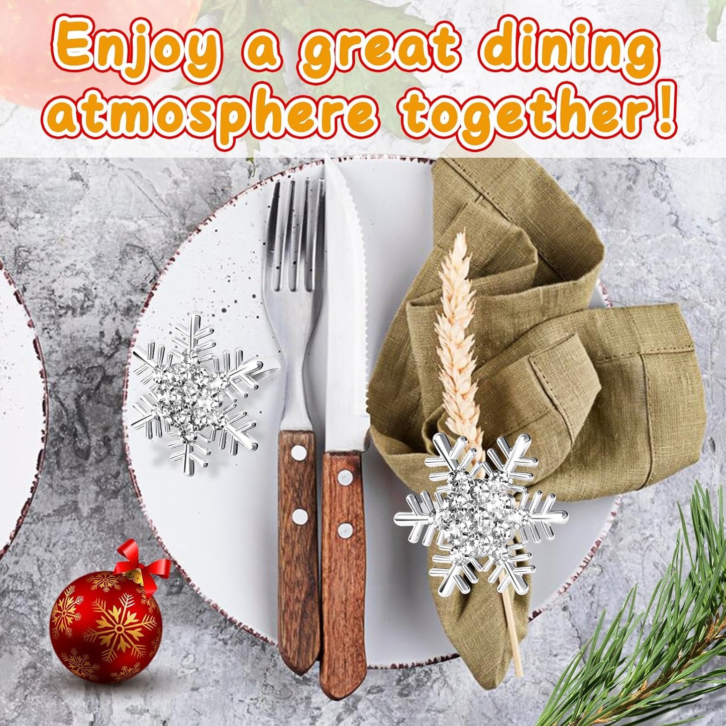 Halatool Christmas Napkin Rings Set of 12, Silver Snowflake with White Rhinestone Napkin Holder for Christmas Thanksgiving Winter Holiday Place Setting, Weddings, Party Table Decoration