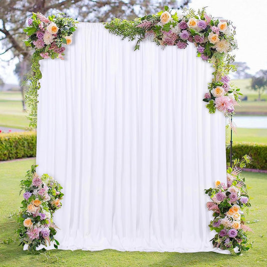 MEETSKY 10 feet x 10 feet White Backdrop Curtain for Parties Wedding Decor- White Photography Rod Pocket Backdrop Drapes Polyester Fabric Curtain for Birthday Holiday Party, 5ft x 10ft, 2 Panels