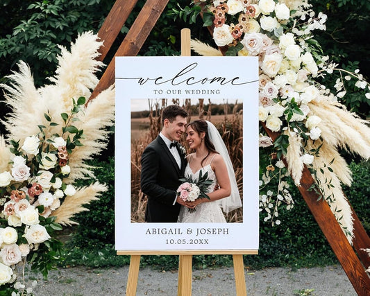 Welcome Wedding Signs, Minimalist Photo Wedding Sign Decorations Signage 12" X 18" (Small), 27" (Medium), 36" (Large), Plastic, Modern, Pole Mount, Weather