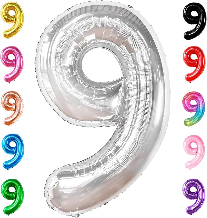 KatchOn, Giant Silver Number 9 Balloon - 40 Inch | Foil 9 Birthday Balloon for 9th Birthday Decorations | 9th Anniversary Decoration | Silver Party Decoration