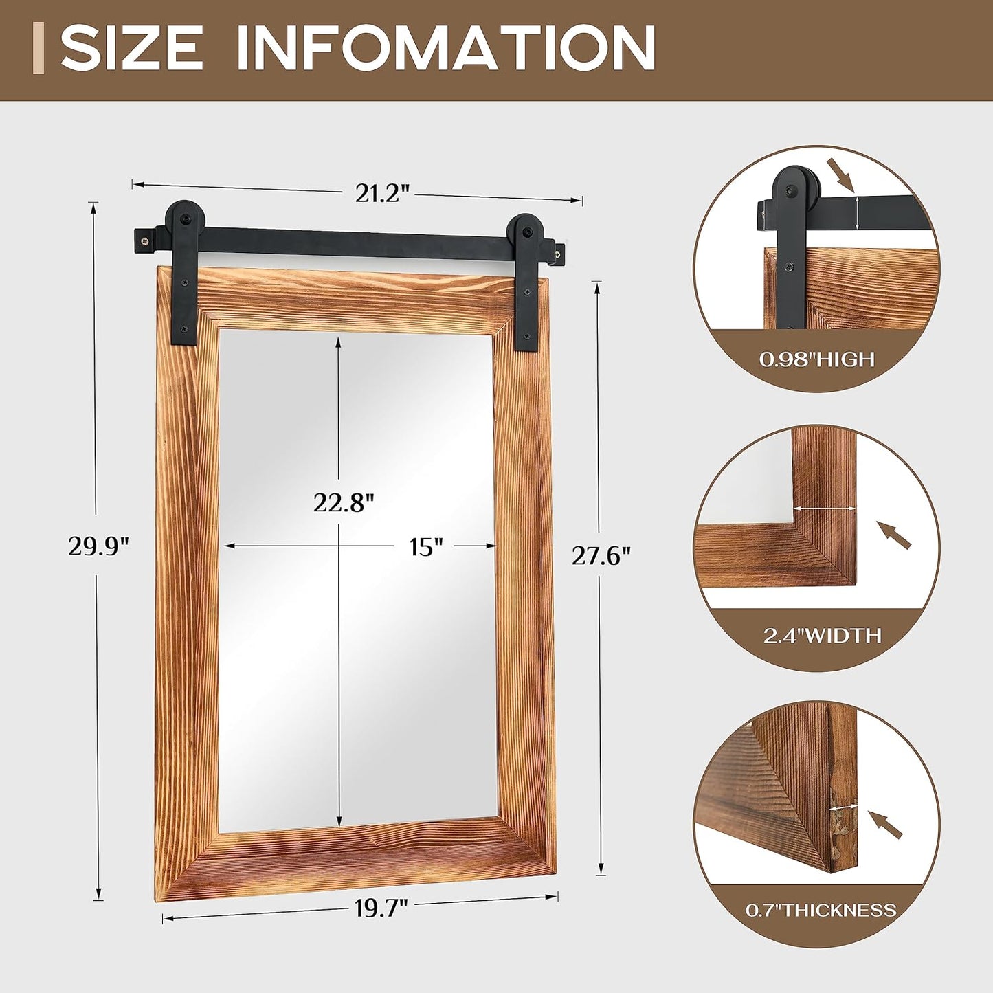 COGOOD Farmhouse Barn Door Mirror - 21 x 30 Rustic Wood Framed Wall Mirror for Bathroom, Living Room, Entryway Wall Decor (Brown)